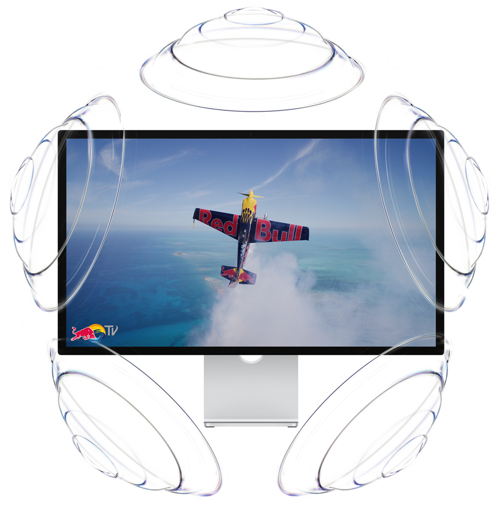 Reklama za Red Bull TV, jednomotorni zrakoplov Red Bull u letu, usmjeren prema gore