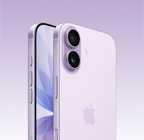 iPhone 17, levanduľová farba, zadná vonkajšia strana natočená do uhla, sústava kamier Dual Fusion vľavo hore, tlačidlo Ovládanie kamery, predná a bočná vonkajšia strana, dizajn celej obrazovky, akčné tlačidlo a tlačidlo hlasitosti