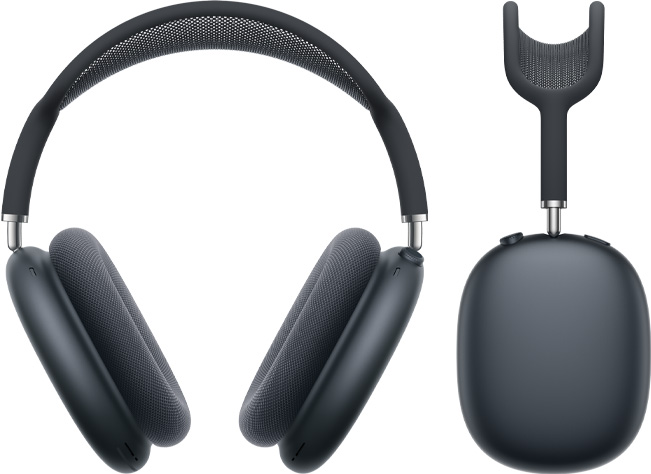 Éjfekete AirPods Max 2 elölnézeti és oldalnézeti képe