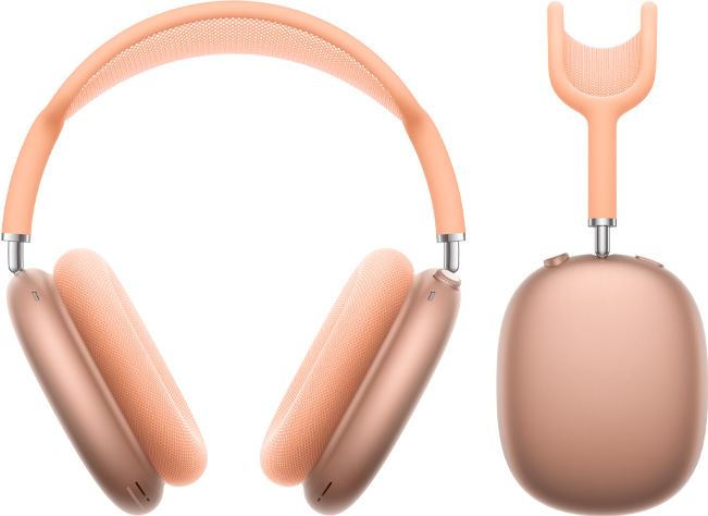 Narancsszínű AirPods Max 2 elölnézeti és oldalnézeti képe