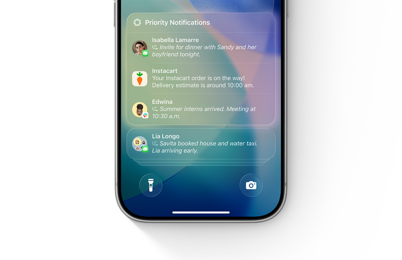 Lista powiadomień na iPhonie. Powiadomienia priorytetowe wyróżnione na górze stosu