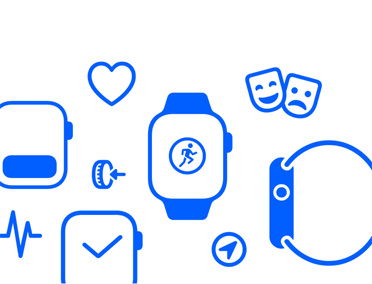 Apple Watch 圖像，包括智慧型堆疊、健康、數位錶冠轉盤、體能訓練、劇院模式
